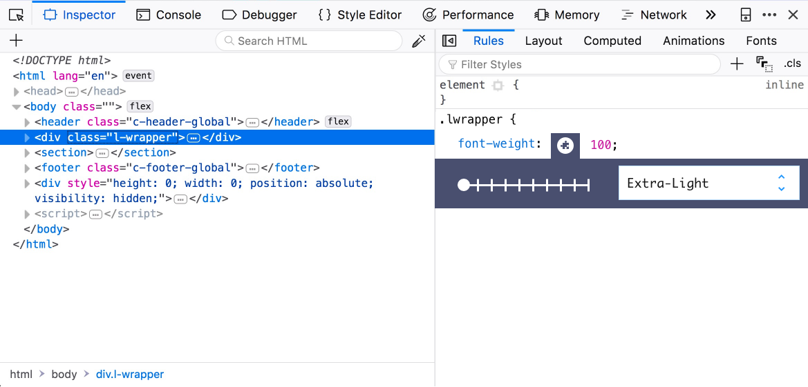 Proposed editor for CSS font-weight as a DevTools extension.