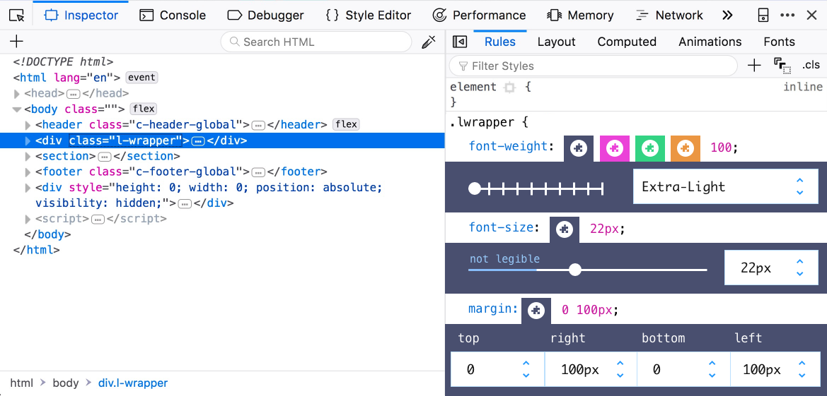 
					Multiple editors open at the same time for different CSS properties.