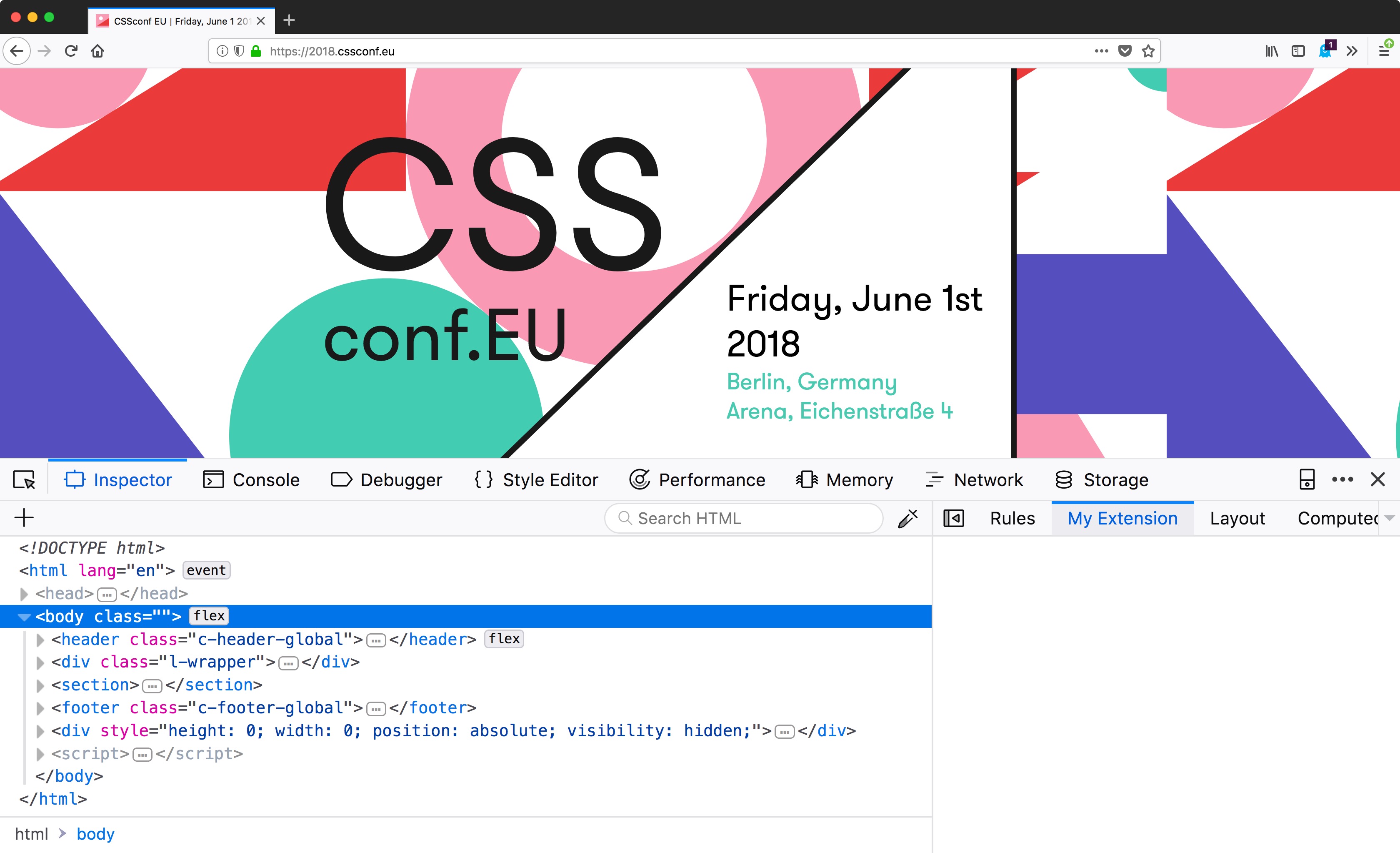 Firefox Devtools showing an empty sidebar panel for a Firefox DevTools extension.